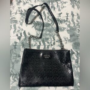GUESS Embossed Black Shoulder Bag with Chain Strap